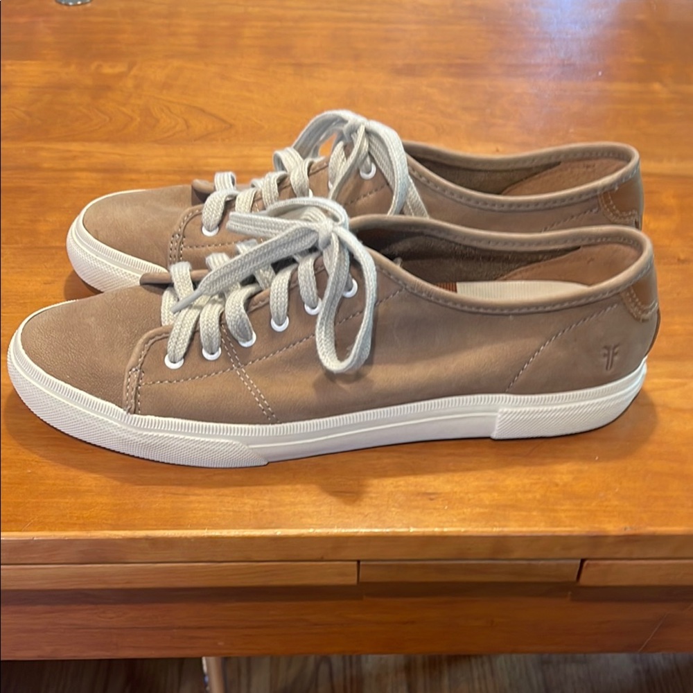 Tan Sneakers with White Laces